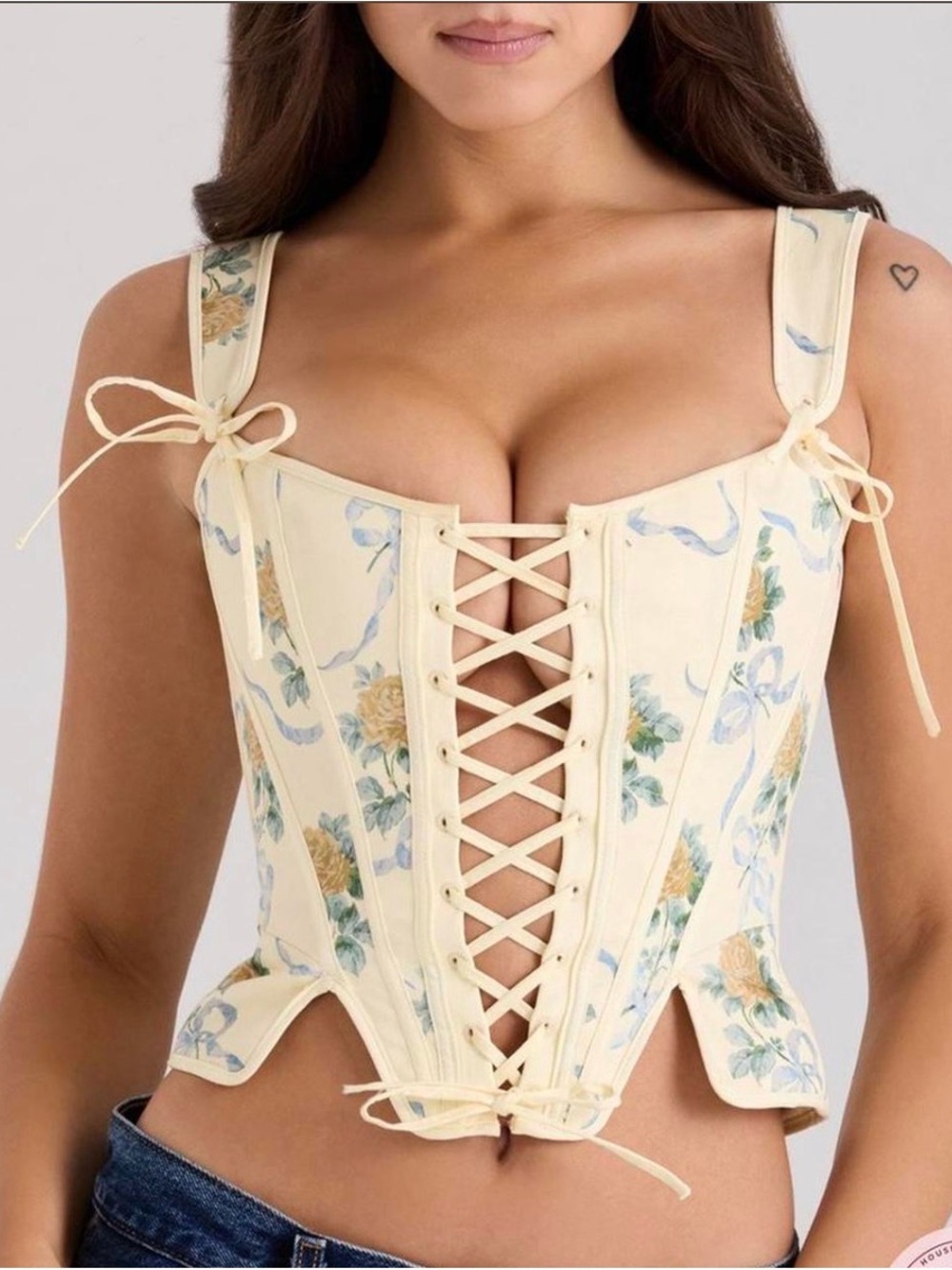 House of cb Callie corset lemon rose print REVERSIBLE to butter yellow - Picture 2 of 7